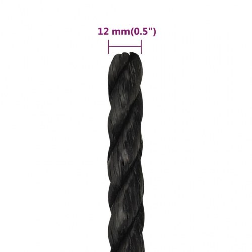 Arbejdsreb 12 mm - 100 m polypropylen, sort