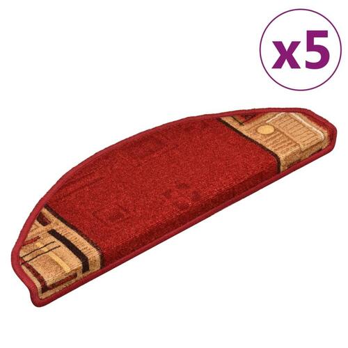 Selvklæbende trappemåtter 5 stk. 65x21x4 cm rød