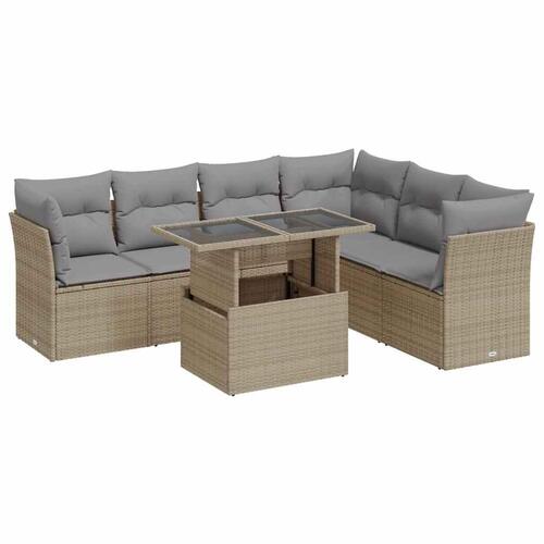 Sofasæt til haven 7 dele med hynder polyrattan beige