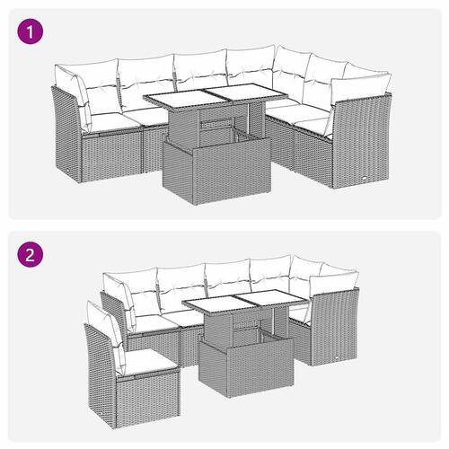 Sofasæt til haven 7 dele med hynder polyrattan beige