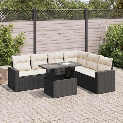 Sofasæt til haven 7 dele med hynder polyrattan sort