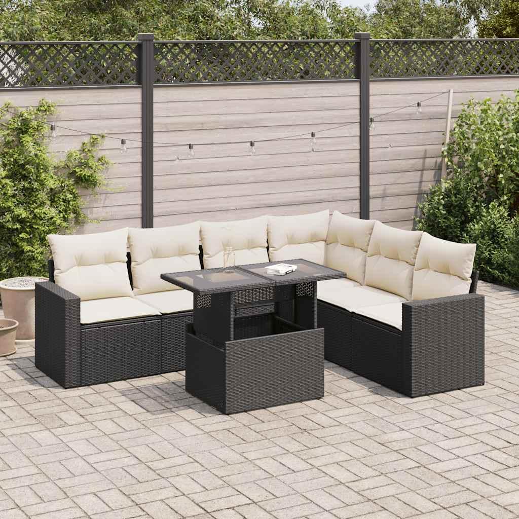 Sofasæt til haven 7 dele med hynder polyrattan sort