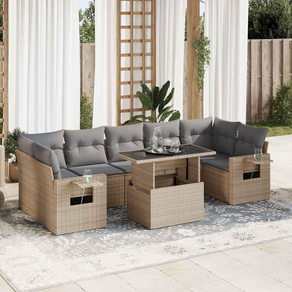 Sofasæt til haven 8 dele med hynder polyrattan beige billede