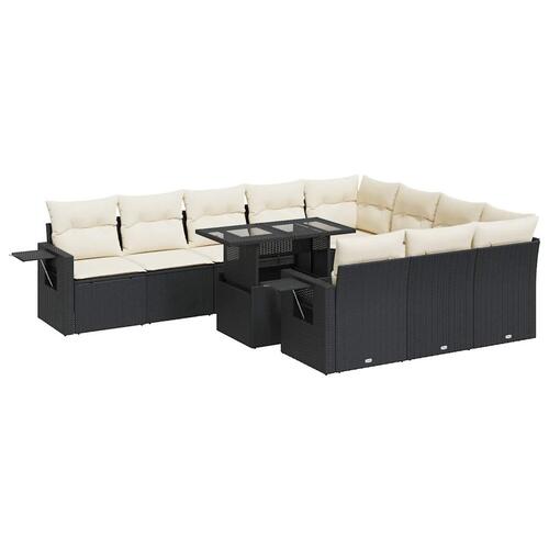 Sofasæt til haven 11 dele med hynder polyrattan sort