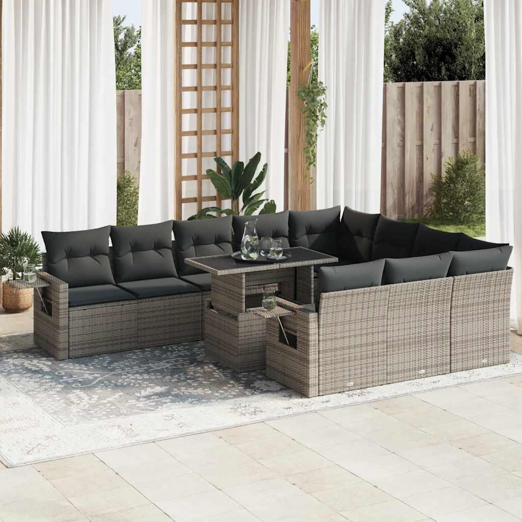 Loungesæt til haven 11 dele med hynder polyrattan grå