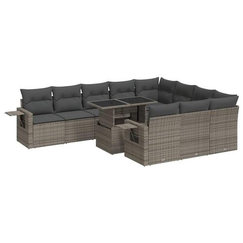 Loungesæt til haven 11 dele med hynder polyrattan grå