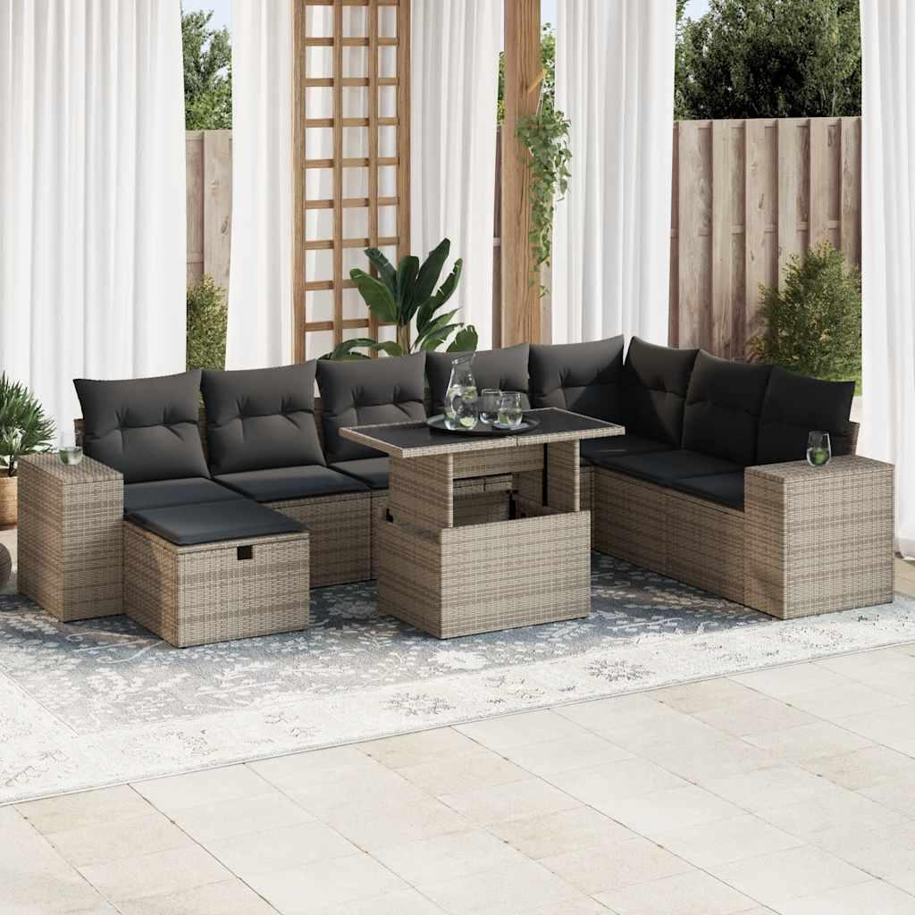 Sofasæt til haven 9 dele med hynder polyrattan grå billede