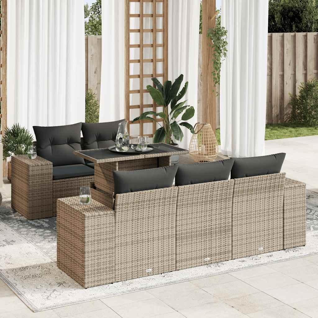 Sofasæt til haven 6 dele med hynder polyrattan grå