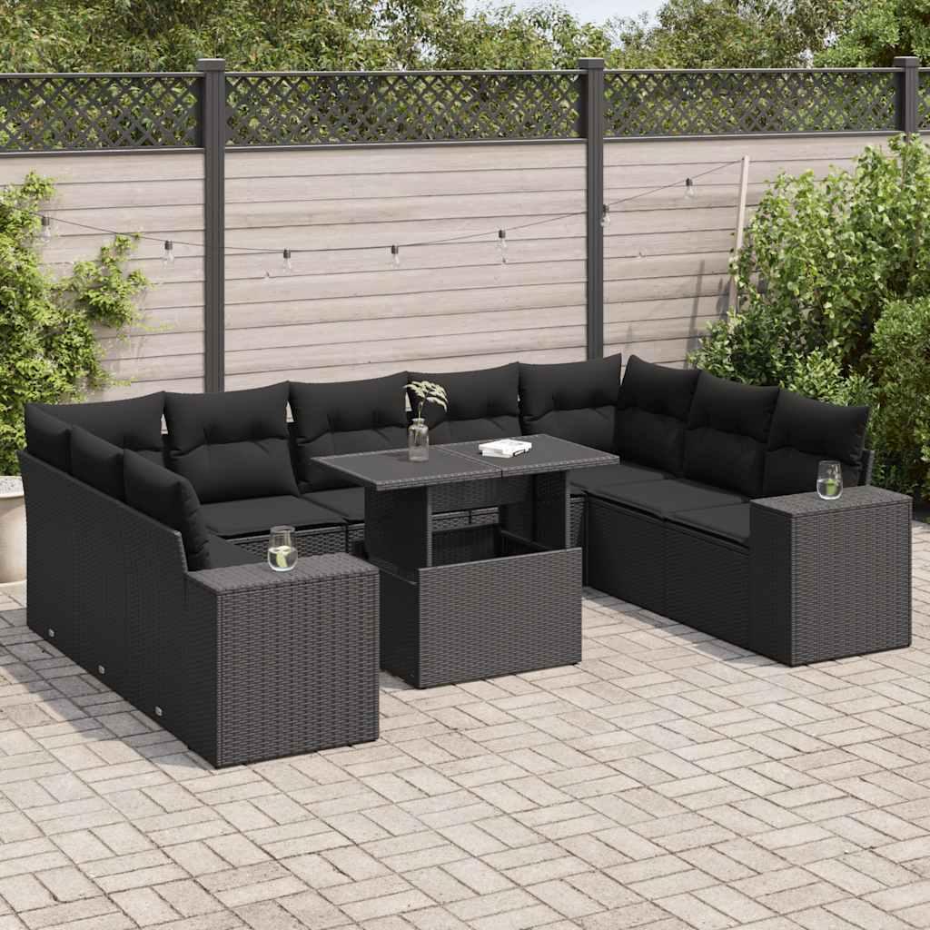 Sofasæt til haven 10 dele med hynder polyrattan sort