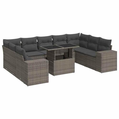 Sofasæt til haven 10 dele med hynder polyrattan grå