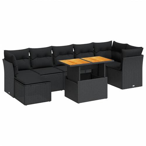 Sofasæt til haven 8 dele med hynder polyrattan sort