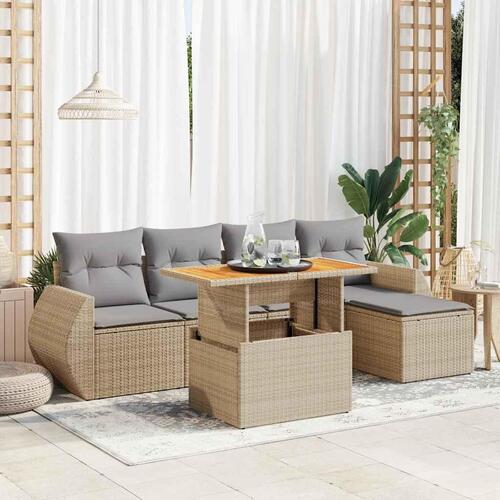 Sofasæt til haven 6 dele med hynder polyrattan beige