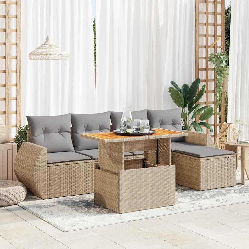 Sofasæt til haven 6 dele med hynder polyrattan beige