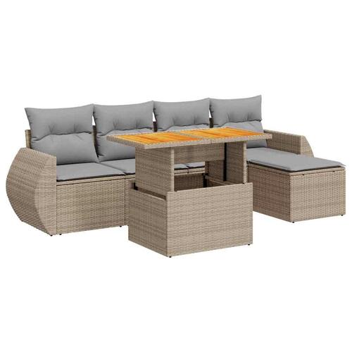 Sofasæt til haven 6 dele med hynder polyrattan beige