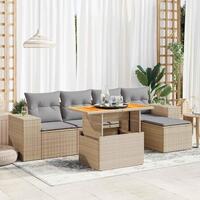 Sofasæt til haven 6 dele med hynder polyrattan beige