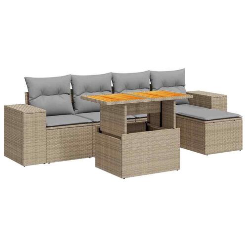 Sofasæt til haven 6 dele med hynder polyrattan beige