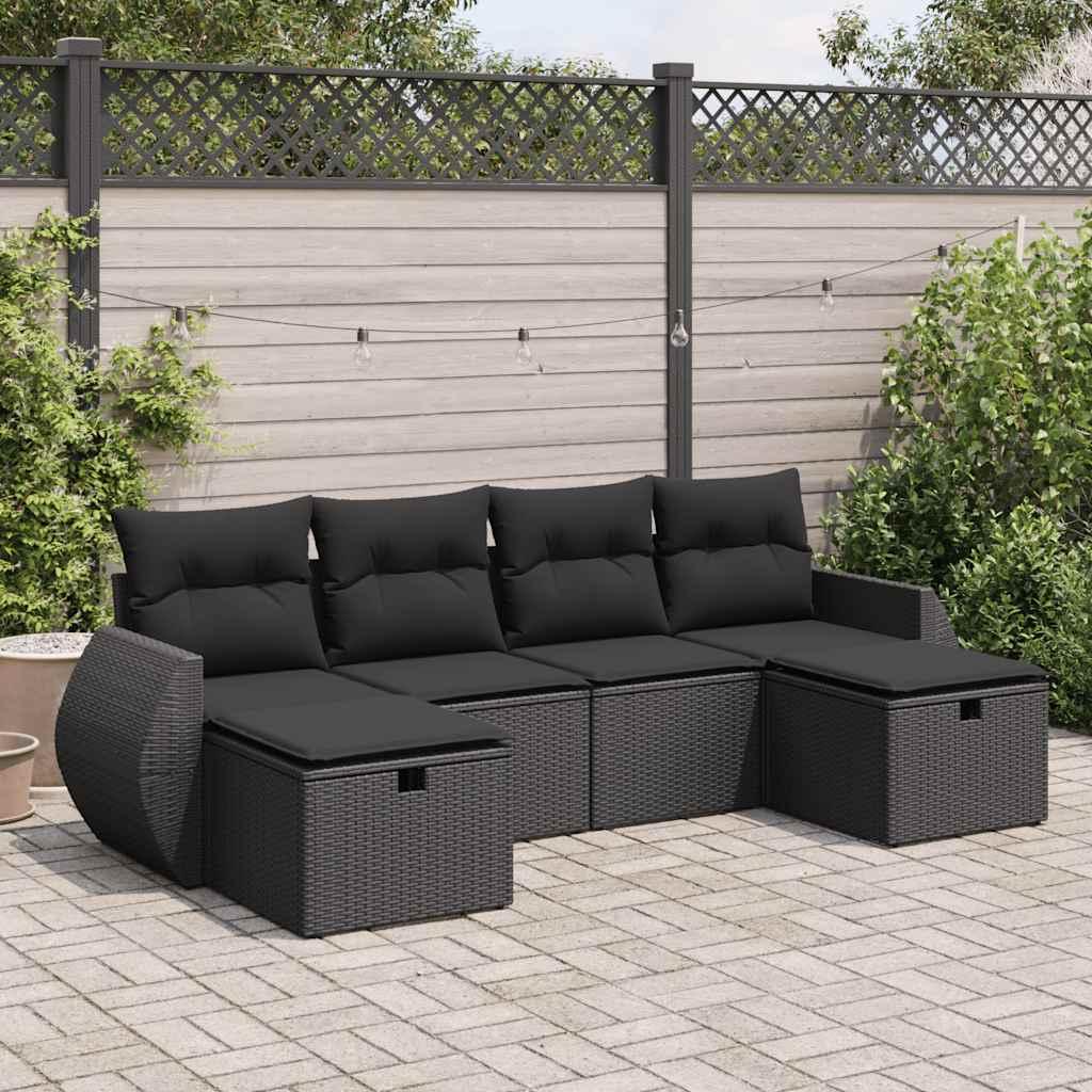 Sofasæt til haven 6 dele med hynder polyrattan sort