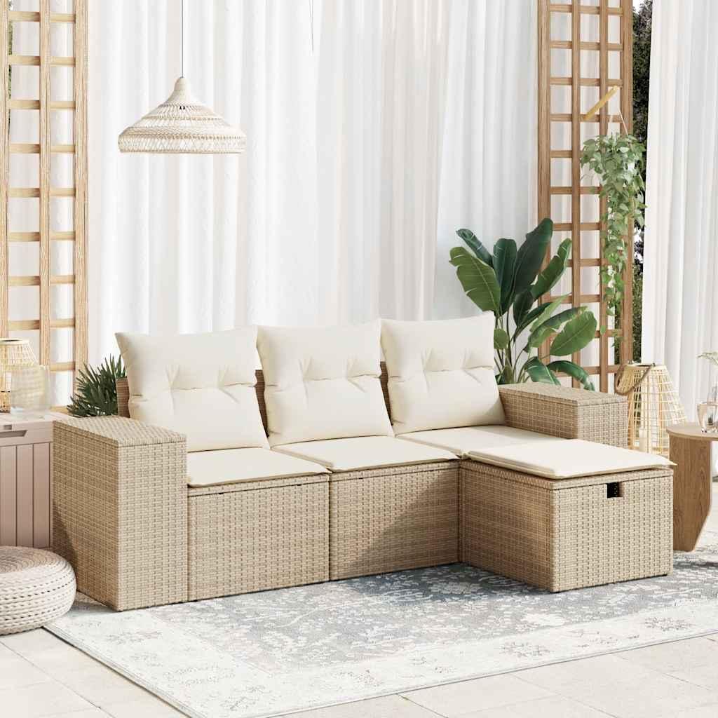 Sofasæt til haven 4 dele med hynder polyrattan beige