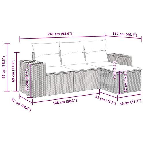 Sofasæt til haven 4 dele med hynder polyrattan beige