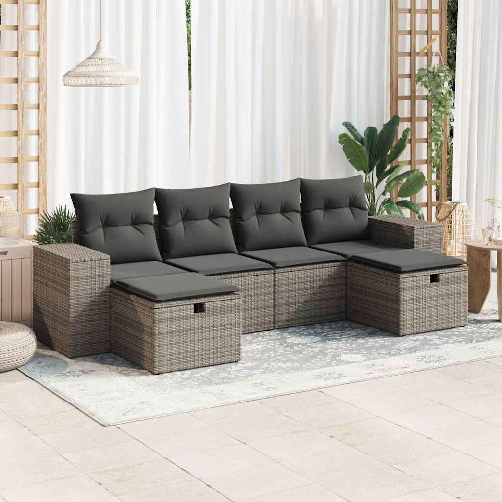 Sofasæt til haven 6 dele med hynder polyrattan grå