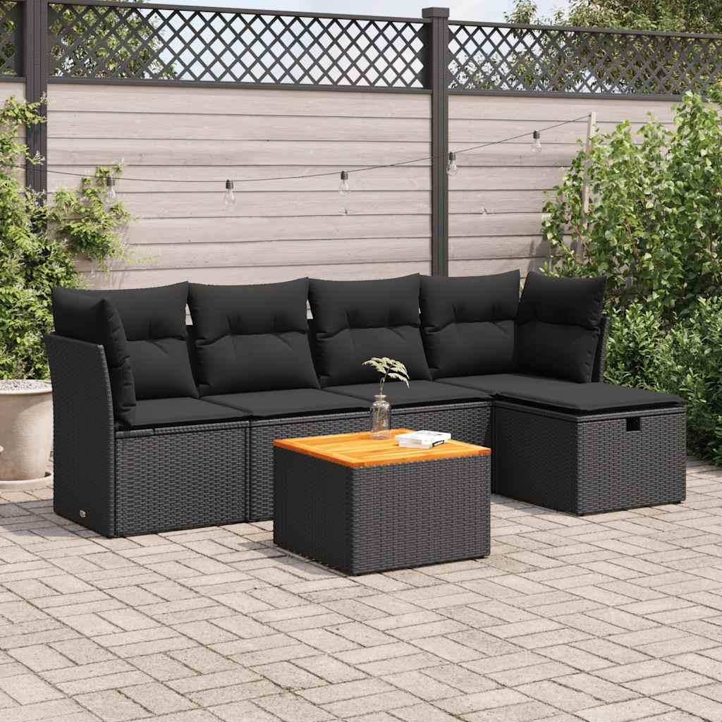 Sofasæt til haven 6 dele med hynder polyrattan sort