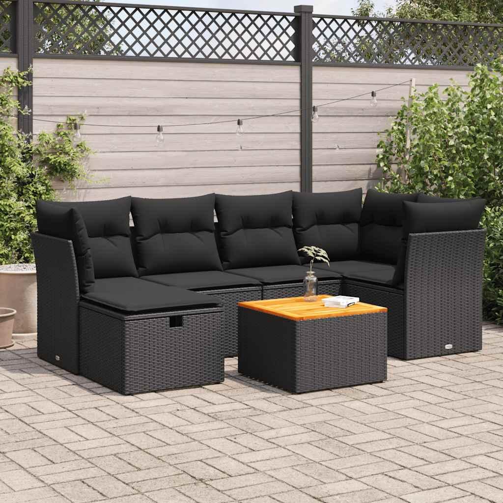 Sofasæt til haven 7 dele med hynder polyrattan sort