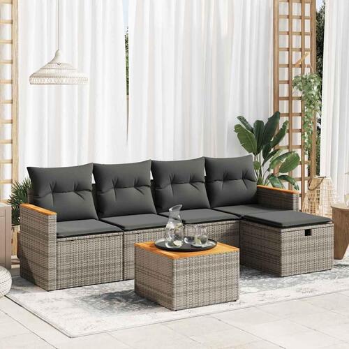 Sofasæt til haven 6 dele med hynder polyrattan grå