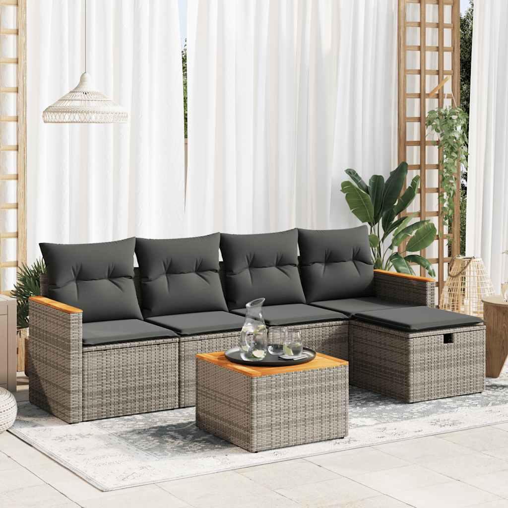 Sofasæt til haven 6 dele med hynder polyrattan grå