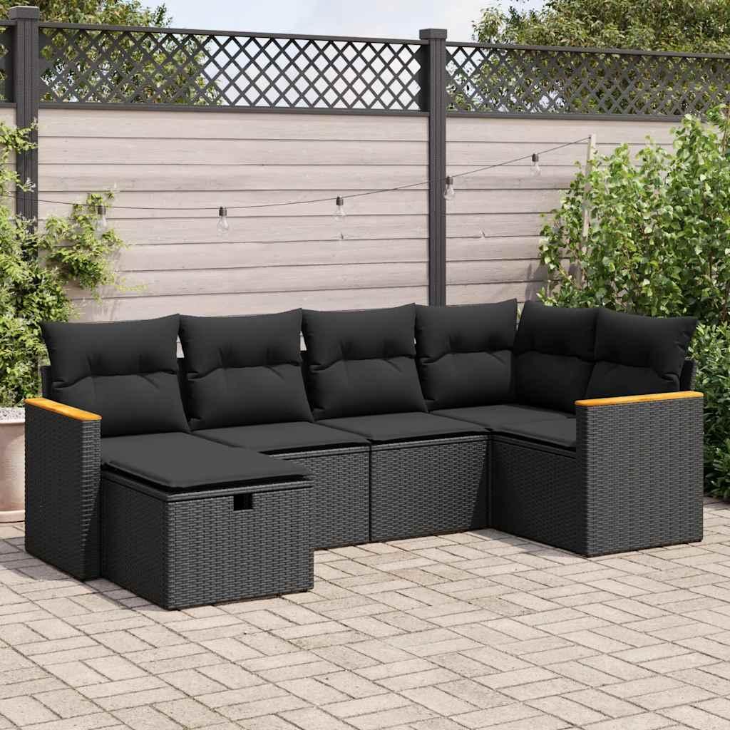 Sofasæt til haven 6 dele med hynder polyrattan sort
