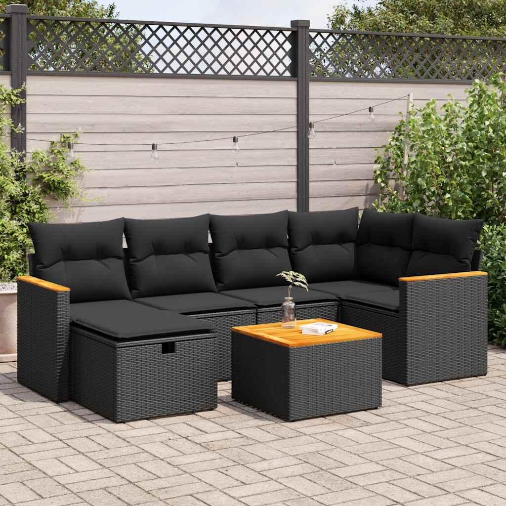 Sofasæt til haven 7 dele med hynder polyrattan sort