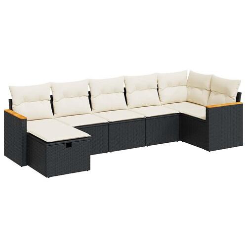 Sofasæt til haven 7 dele med hynder polyrattan sort