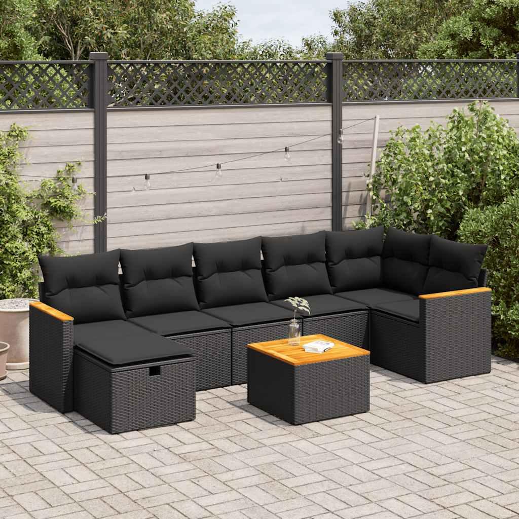Sofasæt til haven 8 dele med hynder polyrattan sort