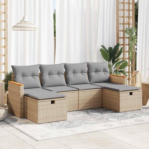 Sofasæt til haven 6 dele med hynder polyrattan beige