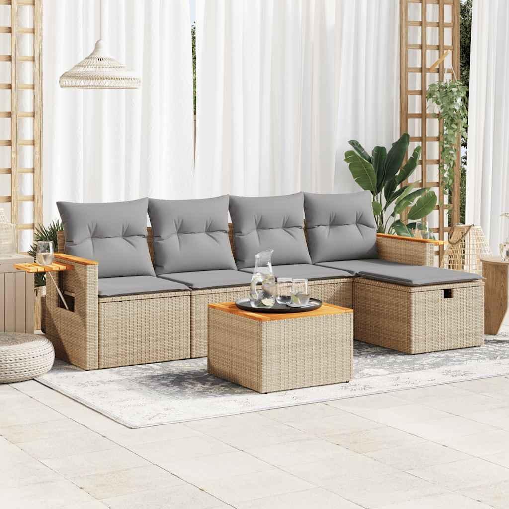 Sofasæt til haven 6 dele med hynder polyrattan beige