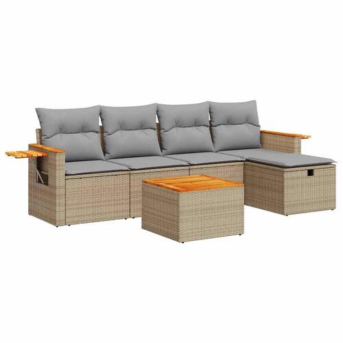Sofasæt til haven 6 dele med hynder polyrattan beige