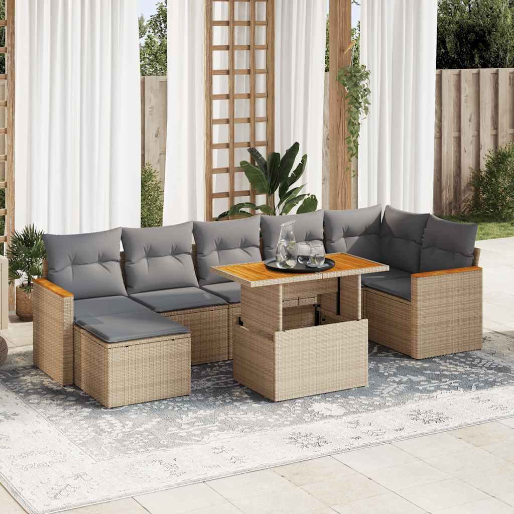 Sofasæt til haven 8 dele med hynder polyrattan akacietræ beige billede