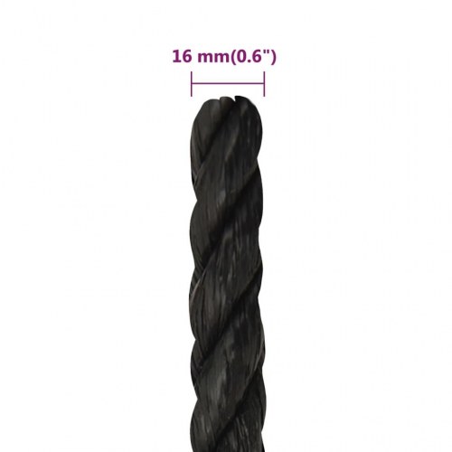 Arbejdsreb 16 mm - 250 m snoet polypropylen, sort