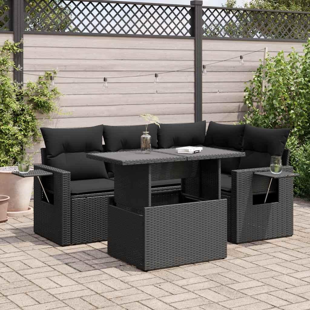 Sofasæt til haven 5 dele med hynder polyrattan sort