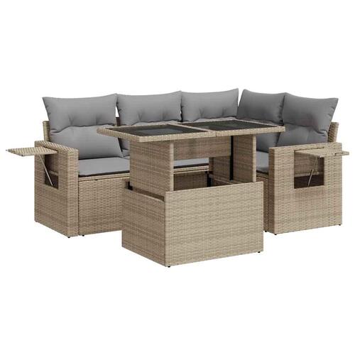 Sofasæt til haven 5 dele med hynder polyrattan beige
