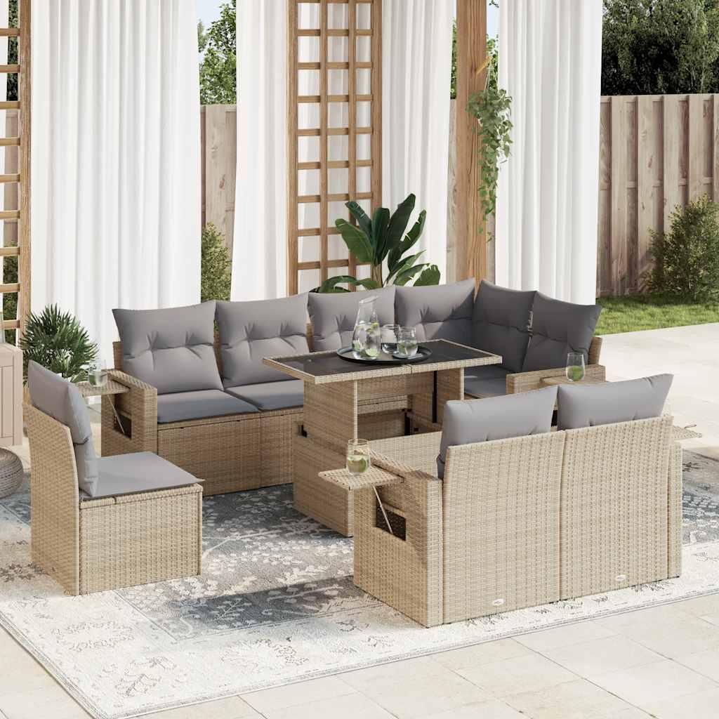 Sofasæt til haven 9 dele med hynder polyrattan beige