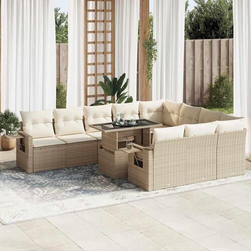 Sofasæt til haven 11 dele med hynder polyrattan beige
