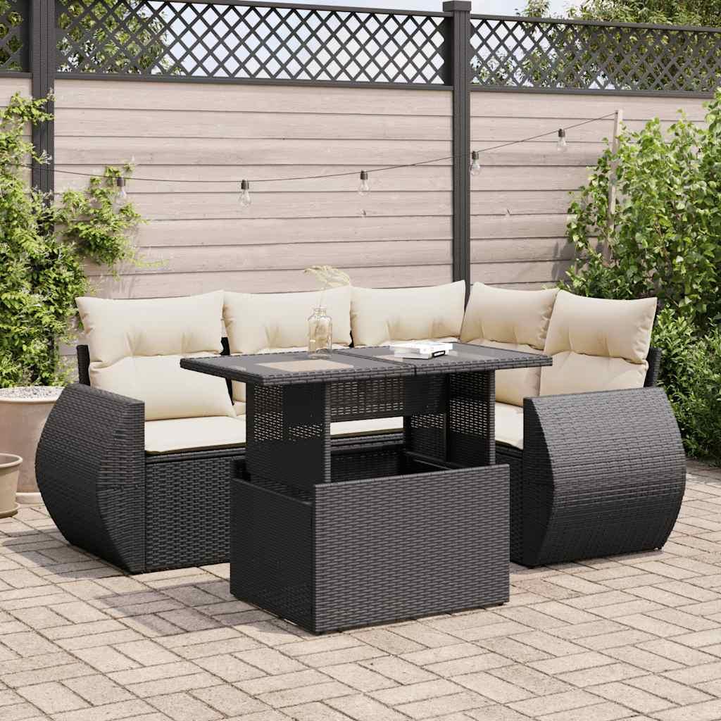 Sofasæt til haven 5 dele med hynder polyrattan sort