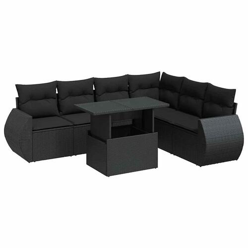 Sofasæt til haven 7 dele med hynder polyrattan sort