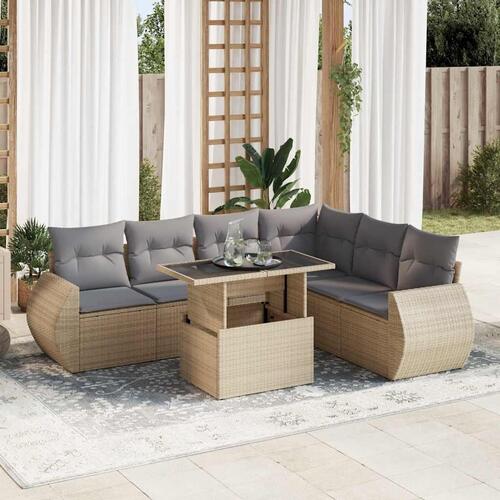 Sofasæt til haven 7 dele med hynder polyrattan beige