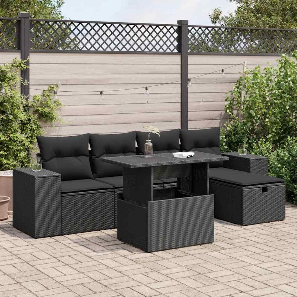 Sofasæt til haven 6 dele med hynder polyrattan sort billede
