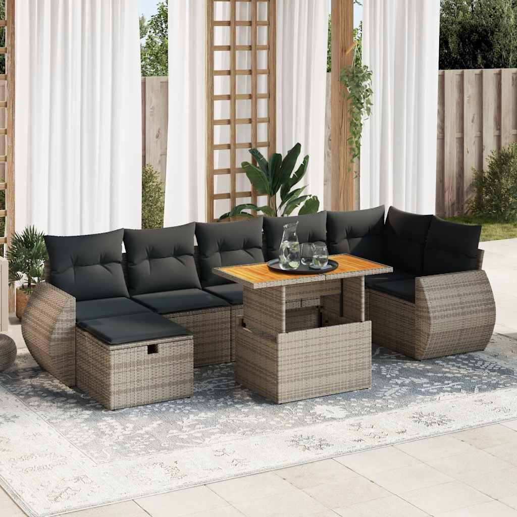 Sofasæt 5 dele med hynder polyrattan akacietræ grå billede