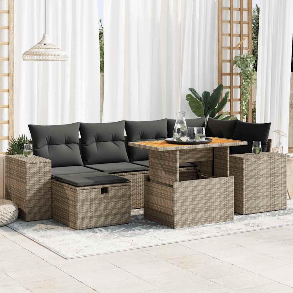 Sofasæt til haven 8 dele med hynder polyrattan akacietræ grå billede