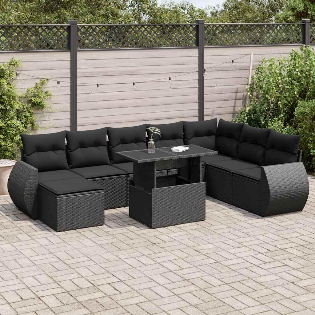 Sofasæt til haven 9 dele med hynder polyrattan sort billede