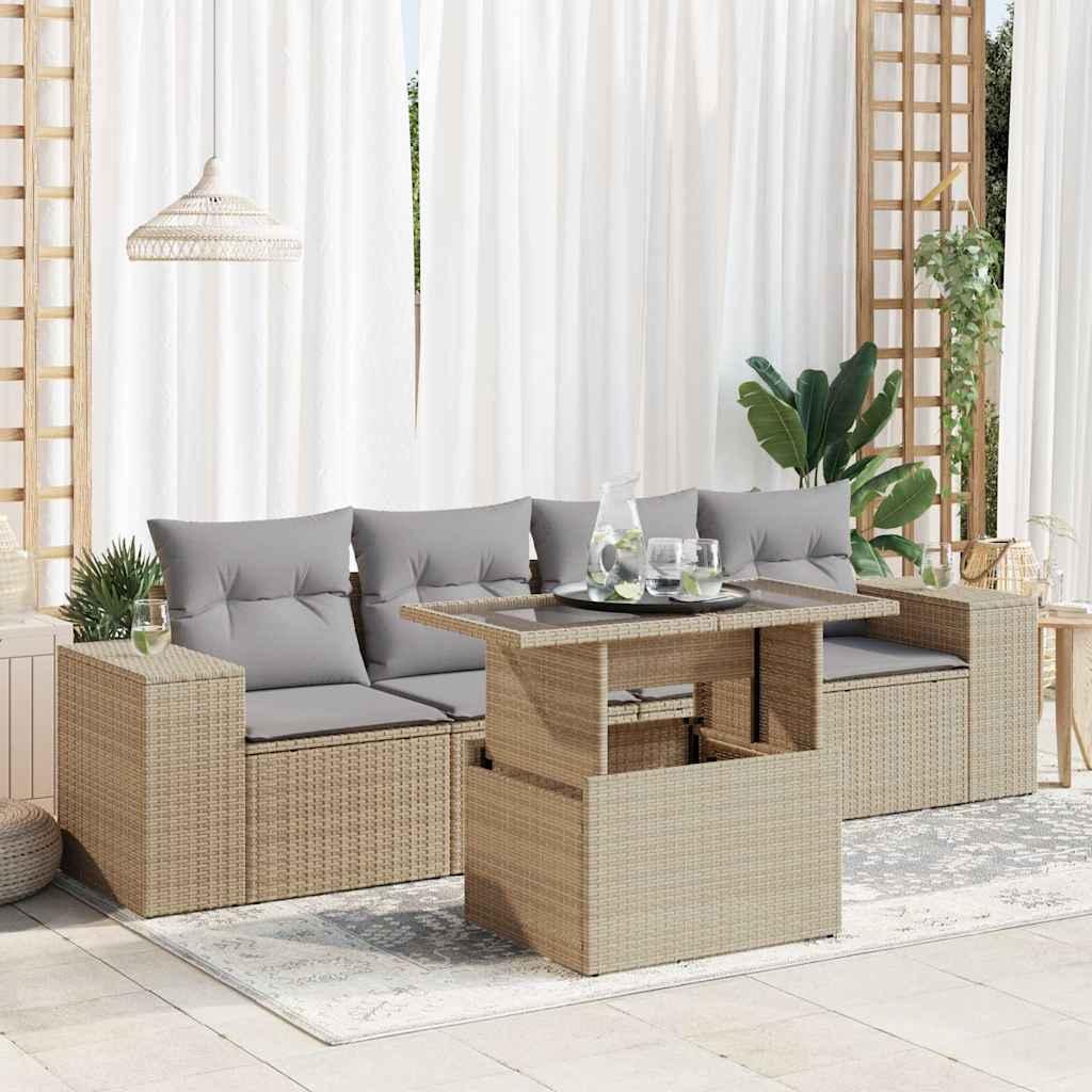 Sofasæt til haven 5 dele med hynder polyrattan beige