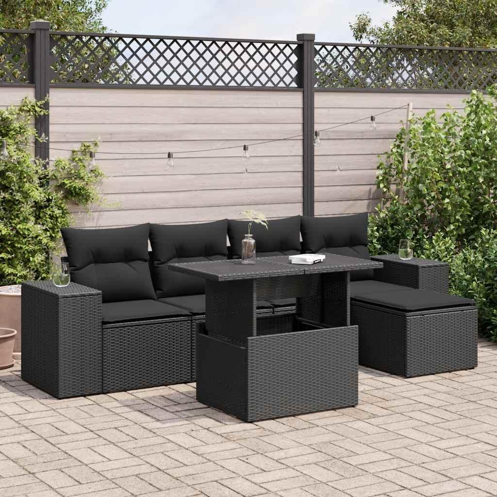 Sofasæt til haven 6 dele med hynder polyrattan sort